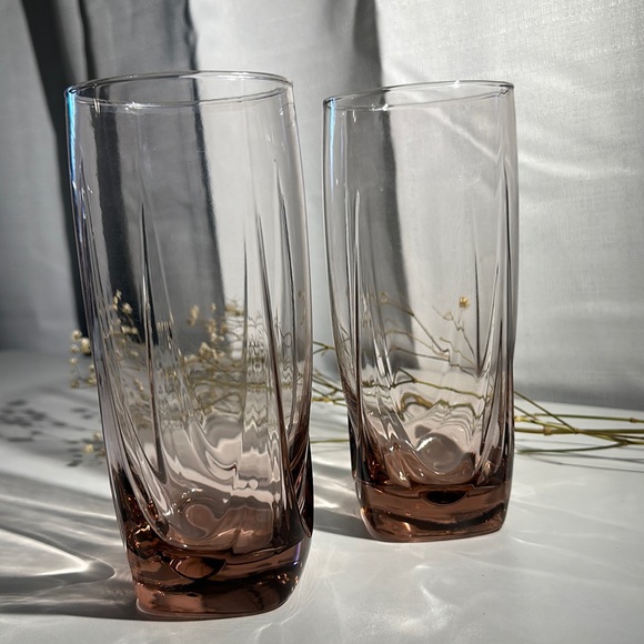 Vintage MCM Libbey Glass Set of 4 • Draped Drinking Glasses & Wine Glasses - Picture 3 of 16